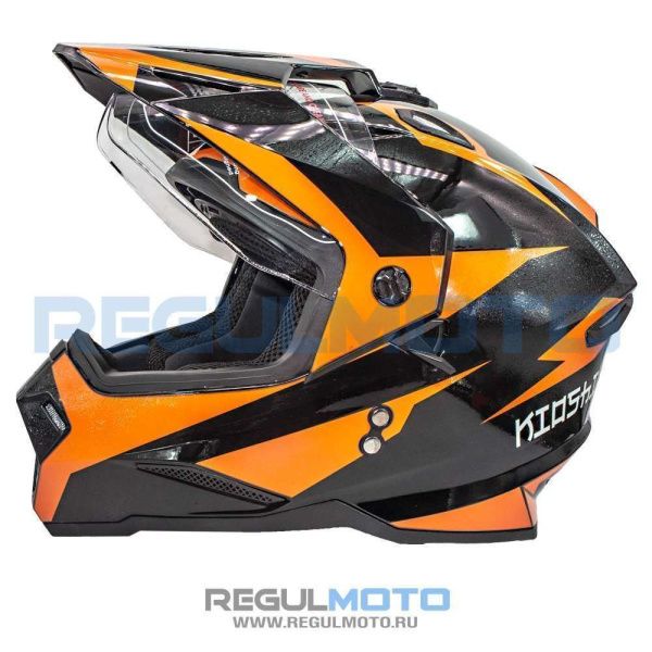 Шлем мото мотард KIOSHI (Киоши) Fighter 802 с очками чёрный/жёлтый (XL) | Мототека