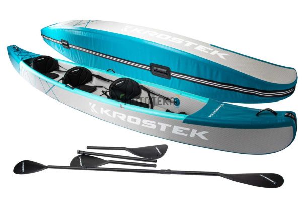 Байдарка / каяк надувной трехместная KROSTEK (Кростек) #1 Gray/Green | Мототека